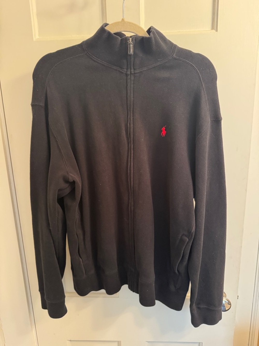 Polo by Ralph Lauren Black Full-Zip Mock Neck Sweater with Red Pony